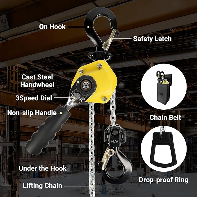 550LBS Manual Lever Chain Hoist Mini Puller 1/4 Ton Capacity | Portable Chain Come Along 10 Feet Lift G80 Chain Ratchet Lever Hoist with Hook