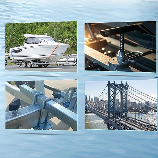 4 Sets 304 Stainless Steel Square U Bolt,U Bolts 3 inch Wide,1/2" D x 3-1/16" W x 7-5/16"L U-Bolts for Boat Trailer with Nuts and Washers, for Automobiles Trailer, Ski Boat