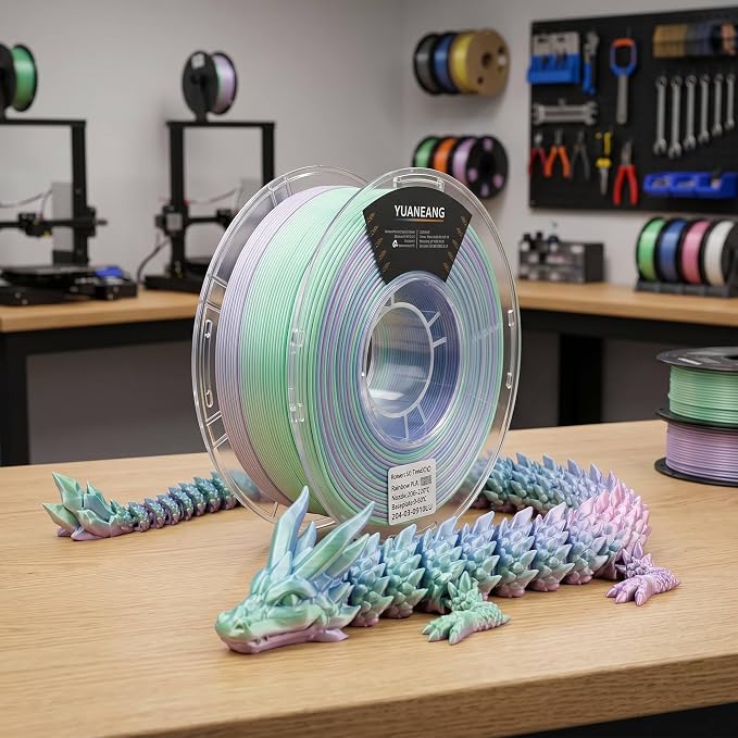 Silk PLA Filament 1.75mm, ±0.03mm Precision, Glossy Gradient Silk Colors, 1kg Spool (2.2 lbs), 10-Pack Silk PLA Bundle