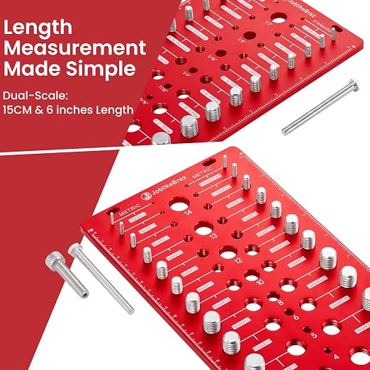 Thread Checker, 76 Nut and Bolt Thread Checker, 28 Standard & 28 Metric & 20 Drill Bit Gauge, Bolt Size Finder, Wall-Mountable Bolt Thread Identifier Gauge with Inch & CM Ruler