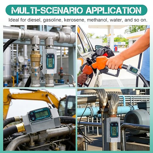 2 Pack 2in Digital Turbine Fuel Flow Meter, High Accuracy Diesel Flow Meter with NPT Counter, Digital LCD with 5 Units, Auto Shut Off, for Gasoline/Kerosene/Water