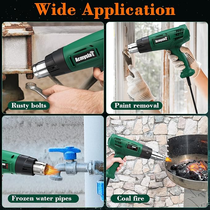 Heat Gun, Heavy Duty Hot Air Gun Kit Dual Temperature Settings 572℉~932℉ (300℃-500℃), Overload Protection with 4 Nozzles for Crafts, Shrink Wrapping/Tubing, Paint Removing, Epoxy Resin