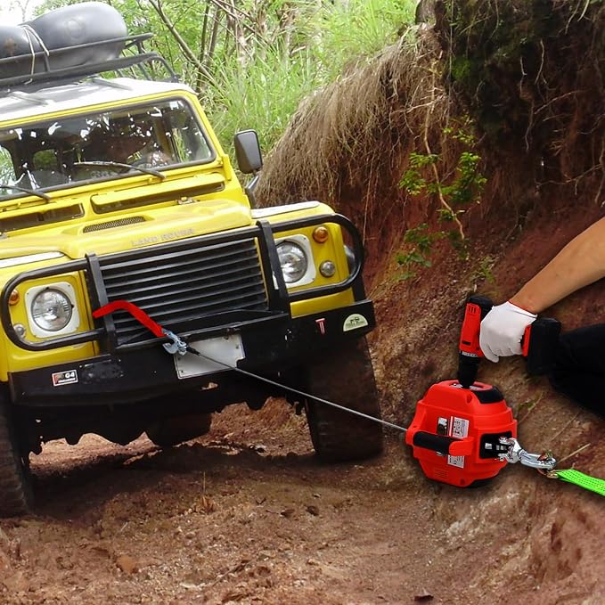Drill Winch Hoist Portable Drill Winch 750 LB Capacity Handheld Drill Winch with 40 Foot Steel Wire for Lifting Dragging, Stretched Wire Fence, Log Handling