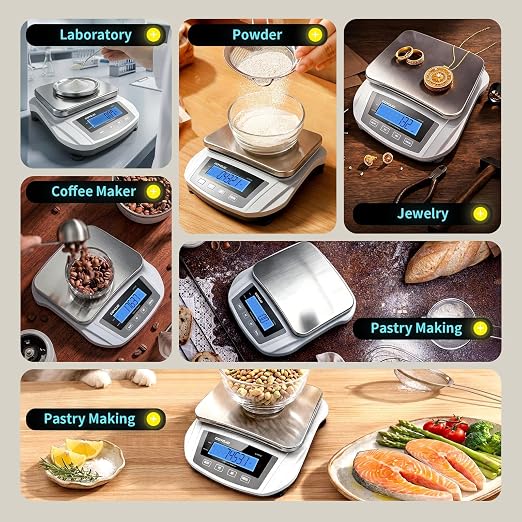 GOYOJO Digital Analytical Balance and Lab Scale, 5000g Capacity, 0.01g Precision, Stainless Steel, Multi-Unit (g/oz/ct/lb) for Jewelry, Kitchen, and Lab – Reliable, Accurate, Easy to Use, Black Panel