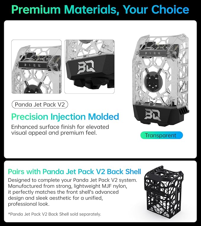BIQU Panda Jet Pack V2 Transparent for Bambu-Lab P1S P1P X1C X1E 3D Printers, Cooling Fan Duct, H2D Style Lighting Printer Status Indicator, Web Control, Compatible with Stock Extruder and Panda Revo