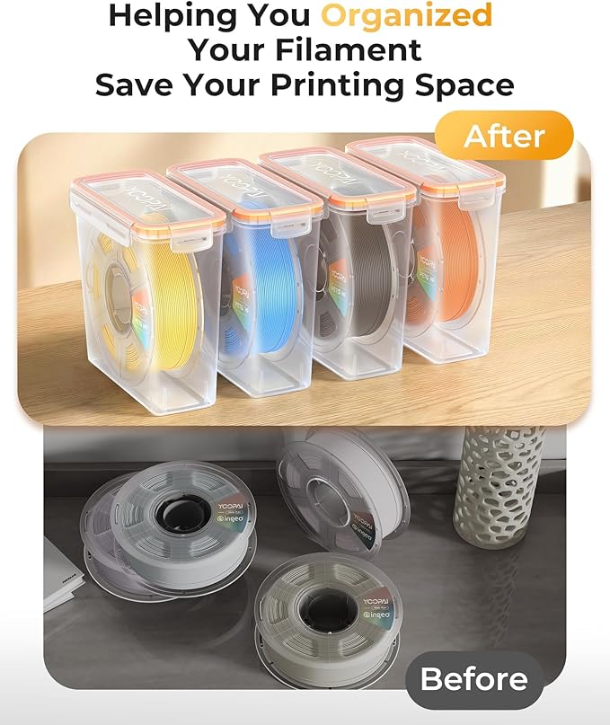 YOOPAI Pro Filament Storage Box – Precision-Fit Airtight Container for Single 1KG Spools, Flat-Lid Design for Stable Stacking, Premium Desiccant Moisture Control, 3D Printer Filament Storage 8 Pack