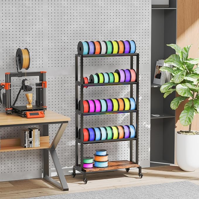 Ormeli 3D Printer Filament Storage Rack, 5-Tier 3D Printing Filament Metal Rack for Filament Spools PLA/ABS/TPU/Nylon, Large Capacity Heavy Duty Filament Spool Holder for 3D Printing Studio, Workshop