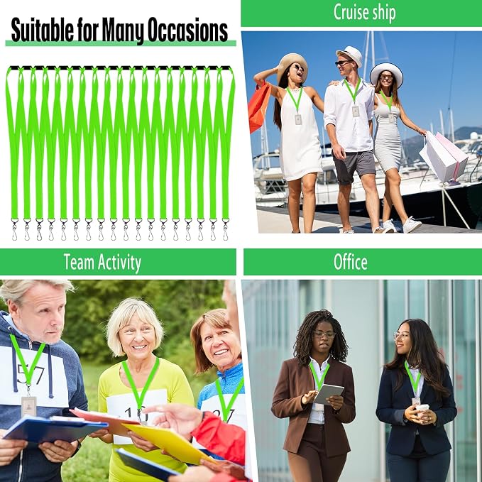 Patelai 120 Pcs Breakaway Lanyards with J Hook Bulk Flat for ID Badges Neck Badge Lanyards Card Nametag Holder Neck Straps (Fluorescent Green)