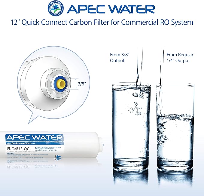 APEC Water Systems 12" Commercial Grade US Made Inline Carbon Post-Filter with 3/8" Output for Light Commercial Reverse Osmosis Water Filter System (FI-CAB12-QC)