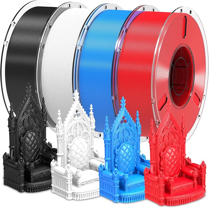 RAMBERY PLA+ 3D Printer Filament Bundle 4KG Toughness Upgraded 1.75MM 3D Printing Filament Fit Most FDM Printers,Black/White/Blue/Red,1KG X 4 Spools
