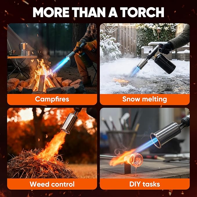 Sakerplus Propane Torch,3272°F Flame Thrower Gun with Adjustable Flame&Safety Lock,Powerful Grill&Cooking Blow Torch for Searing Steak,Sous Vide,BBQ,DIY,Campfire Charcoal Starter(Tank Not Included)