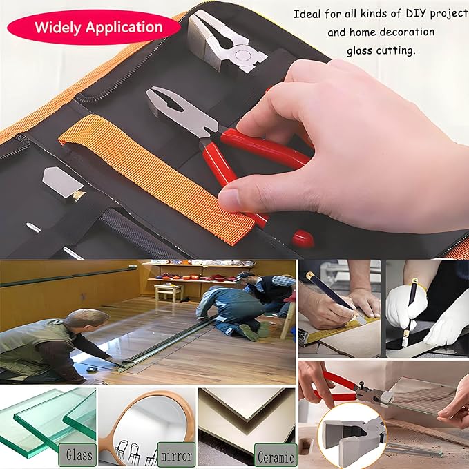 Glass Running and Breaker Pliers Set, 2-Piece, Rubber Tips, Premium Glass Running Breaking Pliers and Class Cutter Kit, Heavy Duty Glass Cutting Tool for Stained Glass, Mosaics, Fusing, Breaking