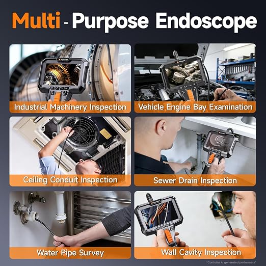 FOXWELL Elite Dual Lens 2-Way 220° Articulating Borescope, 0.25in Ultra-Slim Probe, HD IPS Display, IP67 Waterproof, Flexible Camera for Automotive, HVAC, Plumbing & Industrial Inspections 5.3FT