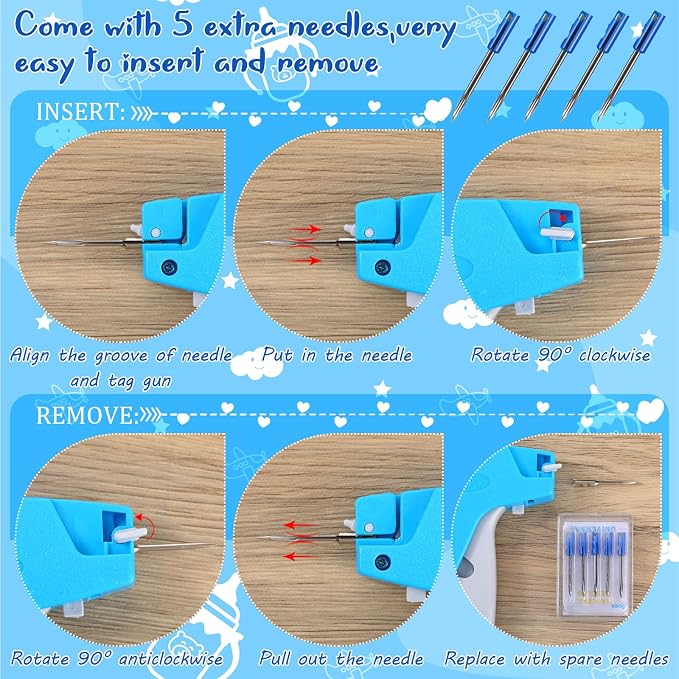 Chumia 3576 Pcs Tagging Guns for Clothes Labels Attacher Stitch Guns for Clothing with 3000 Barbs, 5 Needles and 100 Price Tags, Sewing Kit for Retail Stores, Garage Yard Sales(Sky Blue)