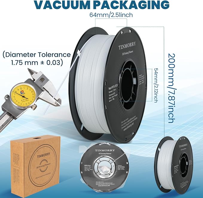 TINMORRY PETG Filament 1.75, Rapid PETG-Eco 3D Printer Filament, Compatible with Most FDM 3D Printers, 1 KG 1 Spool, Cold White
