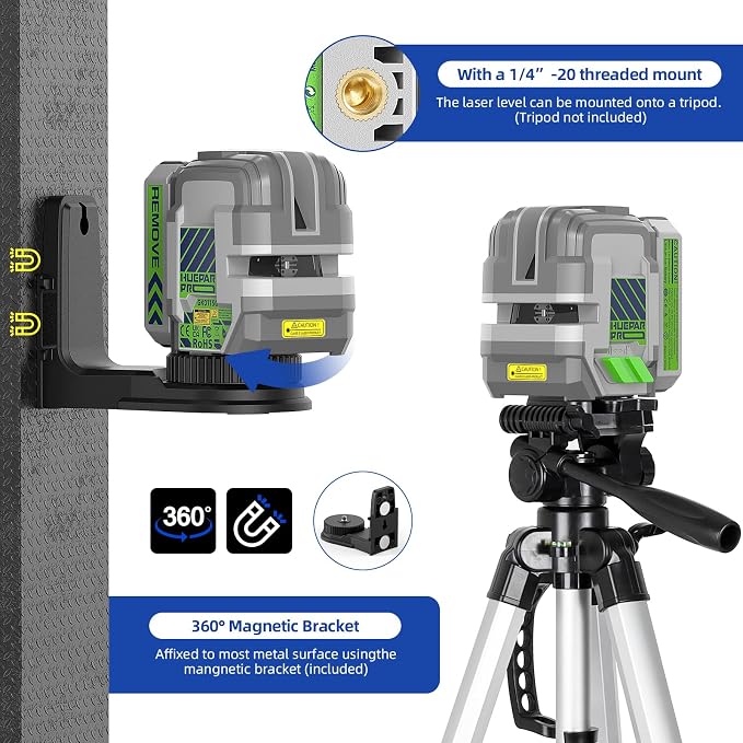 Huepar Pro Laser Level Rechargeable, Self Leveling Green Cross Line Laser Level Tool with Outdoor Pulse Mode, 18-Hour Long Runtime with Laser Receiver -GK011SG&LR300