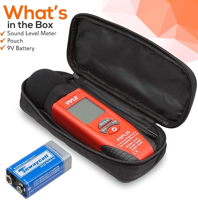 PYLE PSPL25 Digital Handheld Sound Level Meter with A & C Frequency Weighting for Musicians, Red/Black