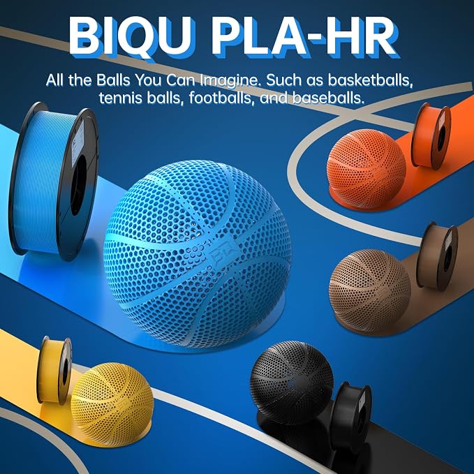 BIQU PLA-HR Flexible 3D Printer Filament Specifically for Printing Airless Basketballs, 1.75mm 1KG Spool (2.2lbs), Flexi Tough Filament Compatible with Most FDM 3D Printer (Blue)