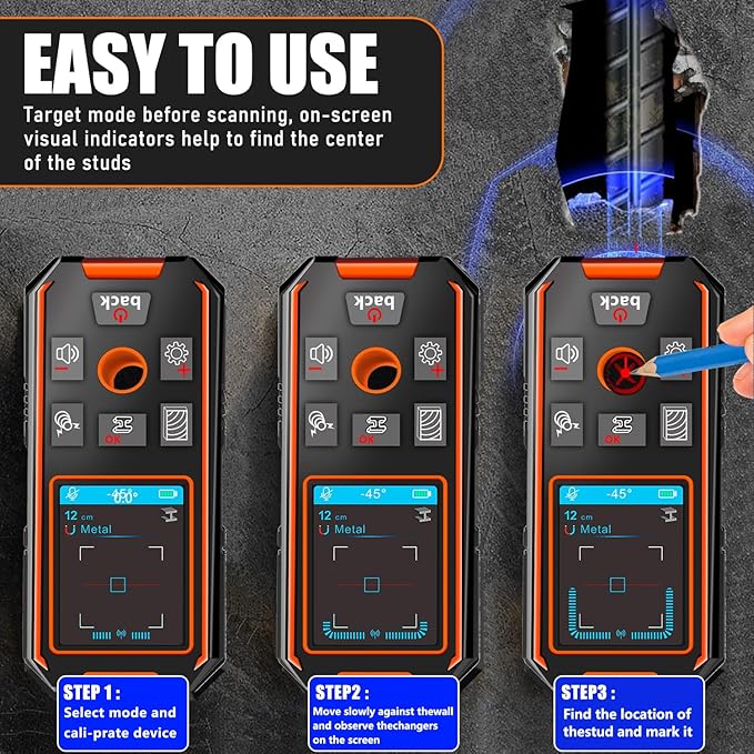 Stud Finder Wall- 3 in 1 Finder Wall Scanner for Testing Behind Walls Wood AC Wire Metal Studs Joist Pipe with Upgraded Smart sensors, high-Definition LCD Display and Audible Alarms. (NF-513).