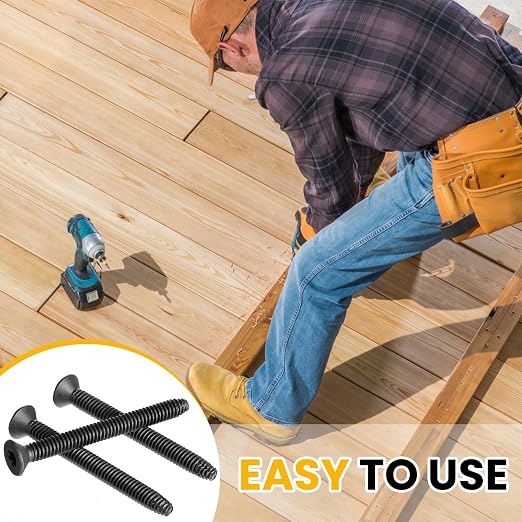 Blulu 400 Pcs 1/4-20 x 2-1/2" Self-Tapping Trailer Deck Screws Flat Head Trailer Deck Screws, Star Drive T-30, Black Floorboard Thread Cutting Screw Fasteners for Wood to Metal