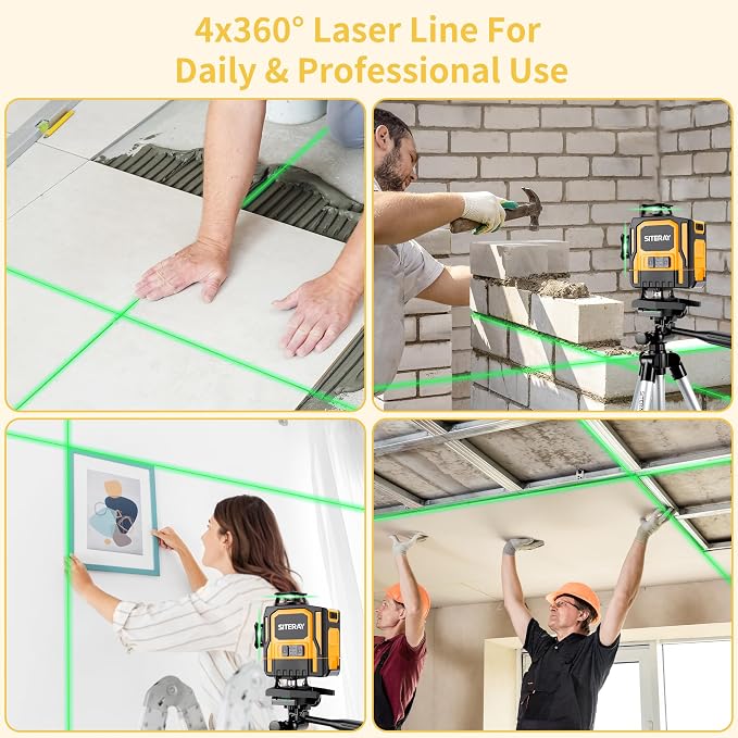 Laser Level Self Leveling, 4x360 Line Laser for Construction & Precision Layout Work, Rechargeable Green 16-Line Lazer Tool with Remote Control & Magnetic Rotating Stand, Outdoor Pulse Mode