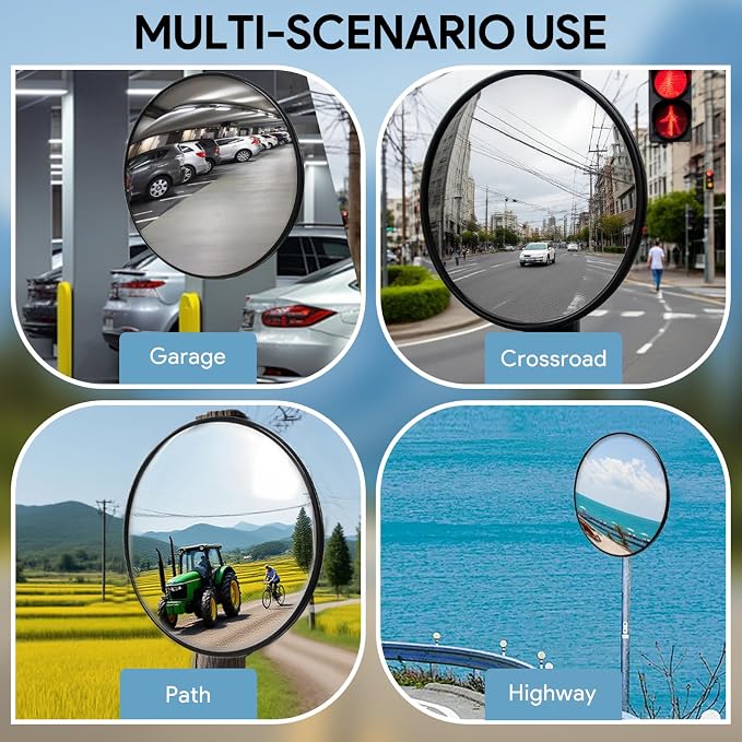 2 Pack 18 inch Convex Mirror Acrylic, Safety Security Traffic Corner Mirrors, Adjustable Wide Angle View and Wall Mounting Corner Blind Spot, for Indoor Outdoor Garage School Classroom Warehouse