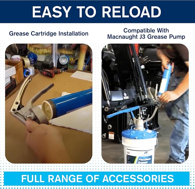 Macnaught Heavy-Duty Pistol Grip Grease Gun with 10 Year Performance Warranty. Includes Our Patented KYPLUS® Locking Grease Coupler (Locks on Tight, Won't Leak!)