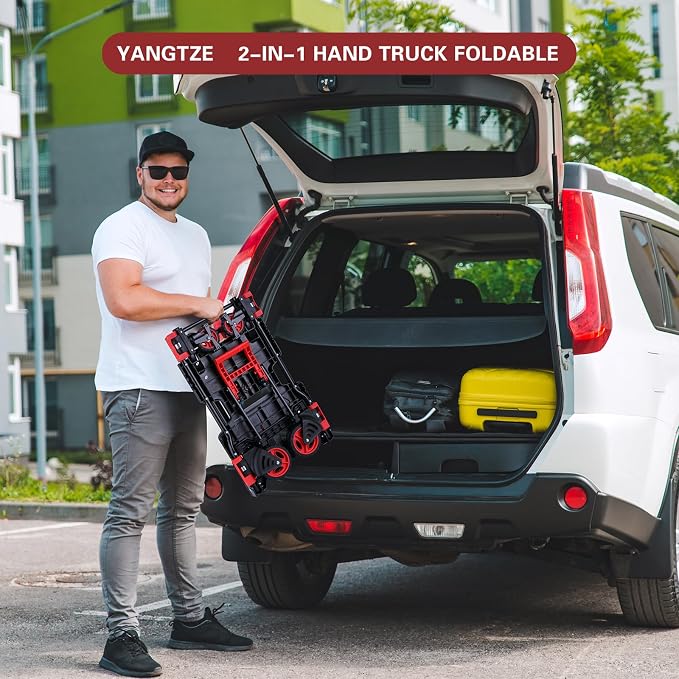 2 in 1 Hand Truck Dolly Foldable,330LB Capacity Portable Folding Hand Cart,Hand Truck Foldable with Retractable Handle,Folding Dolly Cart with Wheels for Moving