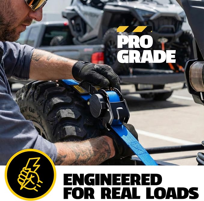 AUGO Retractable Ratchet Straps | 2 Heavy Duty Ratchet Straps Self Retractable Tie Downs with Soft Loops & Storage Bag for Motorcycle, Truck, Trailer, Cargo Van | 1200 Lb Break Strength 1” x 10’