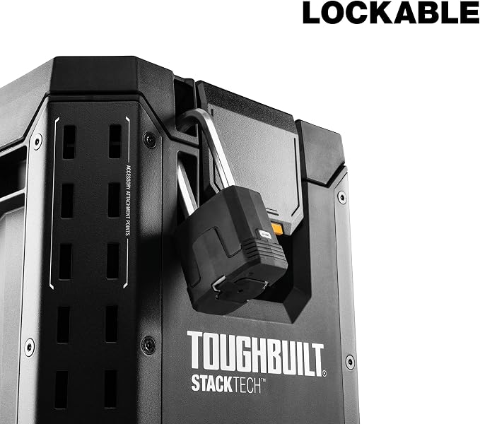ToughBuilt – StackTech Compact Tool Box, Lockable Organizer with Removable Tray, IP65 Protection & Auto-Locking System (TB-B1-B-60C)