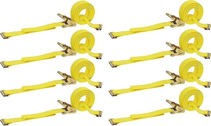 DC Cargo Mall E Track Ratchet Straps, Heavy Duty Cargo Tie-Down E Track Straps 2" x 12', (8 Pack, Yellow) E Track Spring Fittings Tie Down Motorcycle, Vans, Trucks, Trailers