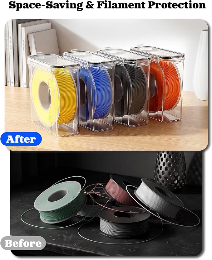 3D Printer Filament Storage Box, 8-Pack Airtight Containers for 1kg | Airtight silicone gasket and locking clips protect 1kg filament spools from moisture and dust for stable printing performance
