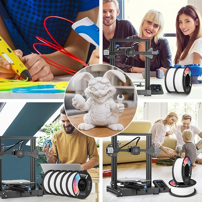Comgrow PLA 3D Printer Filament, 3D Printer PLA Filament 1.75mm, Dimensional Accuracy +/- 0.02 mm, 1KG Spool PLA White