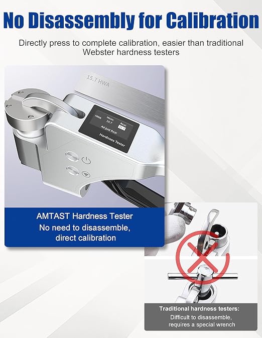 Digital HWA Hardness Tester 6-in-1 Hardness Tester with HWA, HRE, HRF, HRB, HV, HB Systems Portable Hardness Tester for Aluminum Alloy, Brass, Copper, Mild Steel (Model AMT308)