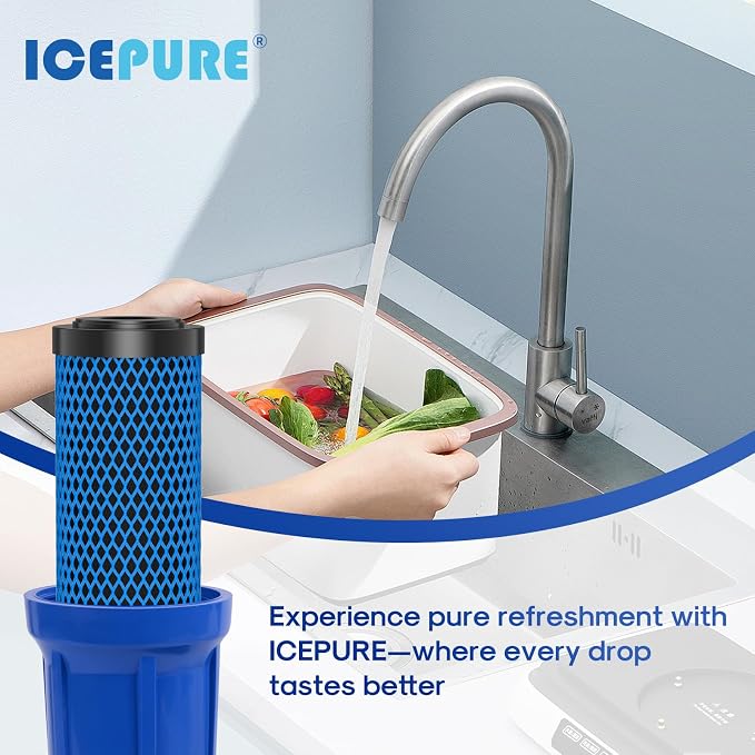 ICEPURE 1 Micron 20" x 2.5" Whole House PFOA/PFOS Activated Carbon Water Filter Cartridge Replacement for C1-20, EP-20, HX-CB-25-2010, F3WCB32, CTO20, Pack of 2