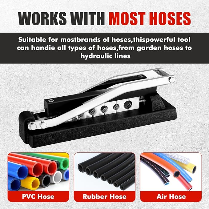 Heavy Duty Bench Hose Crimper Tool - Professional Grade Manual Crimper for 1/4", 5/16", 3/8" Air, PVC & Rubber Hoses, Mountable Workbench Repair Tool