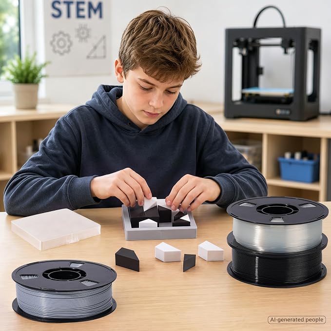 Dynta PLA 3D Printer Filament 1.75mm 1KG (2.2lbs) High Precision, Compatible with Most FDM 3D Printers, Ideal for Beginners and Desktop Printing Enthusiasts, 4-Pack (Black, White, Gray, Transparent)