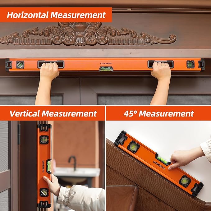URASISTO 3-Piece Spirit Level Set, 12", 20", 40" Level Set with Magnetic Torpedo Level, 45°/90°/180°Bubbles Measuring, Aluminium Alloy Levels with Carrying Bag
