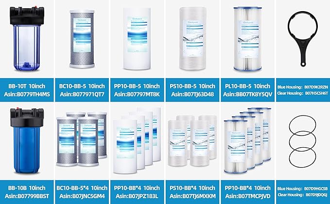Geekpure 10 Inch Whole House Carbon Block Water Filter Reduce Chlorine Taste Odors- 4.5 Inch x 10 Inch -5 Micron-Pack of 4