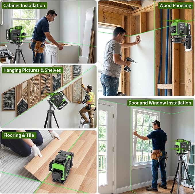 Laser Level 360 Self Leveling with Tripod, Remote Control 4D Green 16 Line Laser Leveler Tool with 2x4800mAh Li-ion Batteries & Hard Carry Case, Laser Level for Construction & Renovation