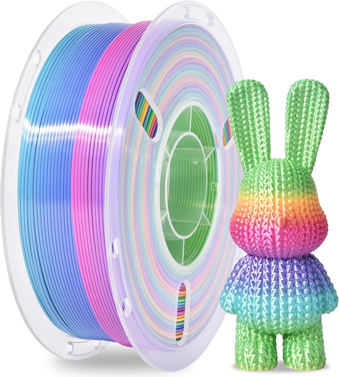 RAMBERY Silk Rainbow 3D Printer Filament 1.75mm Multi-Color PLA Filament Fast Color Change Candy Color 3D Printing Filament, 1kg Spool