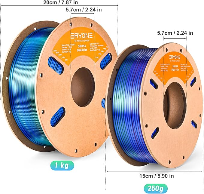 ERYONE PLA Filament 3D Printer Filament Multicolor 1.75mm +/- 0.03mm, PLA Filament 250g Spool, Silk Tri Color Red Blue Green