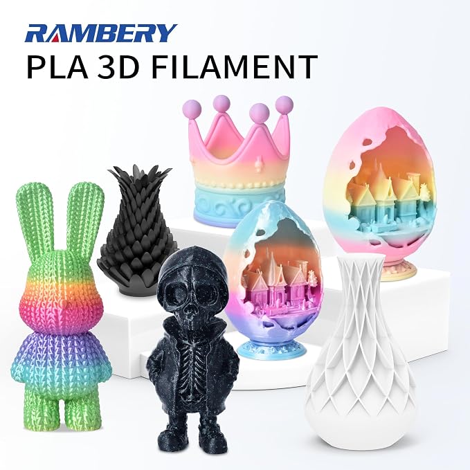 RAMBERY 3D Printer Filament 1.75mm Silk Rainbow PLA Filament Fast Color Change Multi-Color 3D Printing Filament, Pink Purple Mint Green, 1kg(2.2lbs)