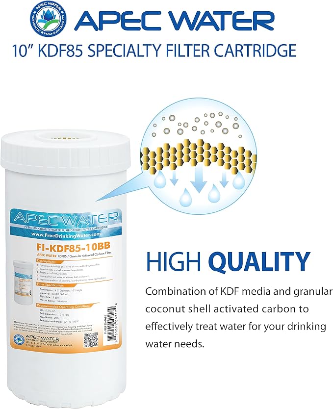 APEC Water Systems FI-KDF85-10BB US Made Iron and Hydrogen Sulfide Reduction Replacement Water Filter, 4.5"x10"