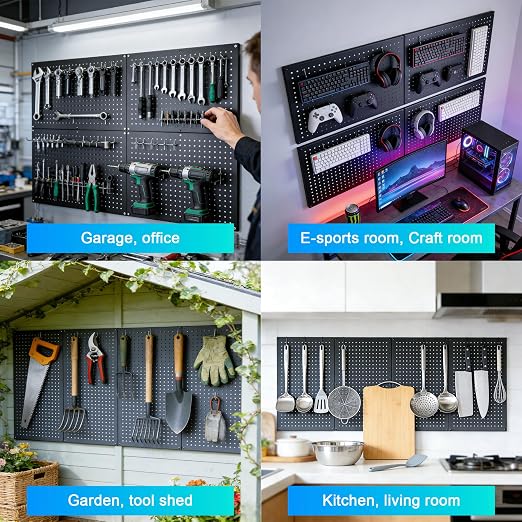 Metal Pegboard Panels 4PCS, Storage System for Garage 32"x16" | Wall Organizer Workbench for Walls Home, Garage Tool Storage, Office Organization, Craft Room, Kitchen
