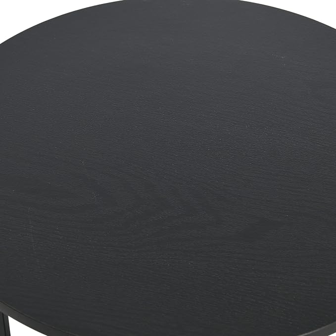 Household Essentials Jamestown Round Side End Table with Storage Shelf Black Oak Wood Grain and Black Metal