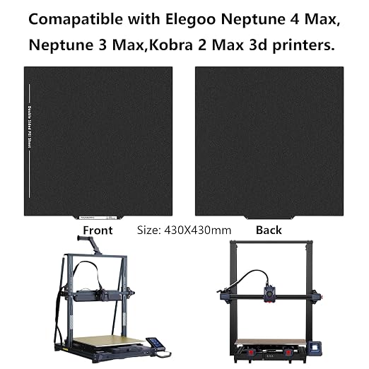 Upgraded Neptune 4 Max Double Sided PEI Build Plate, 3D Printer Black Textured PEI Platform for Elegoo Neptune 3 Max, Kobra 2 Max 430x430mm