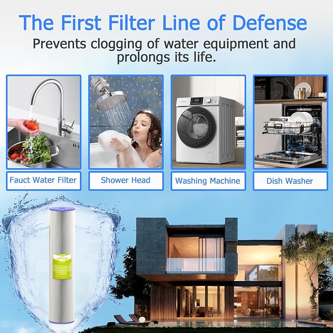 50 Micron Whole House Water Filter Cartridge, Pleated Sediment Filters for Well Water, Universal Replacement for Any 20 inch Big Housings - 20" x 4.5" Cartridges - Pack of 6