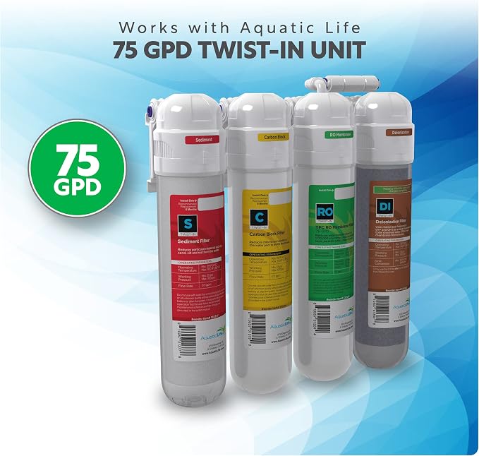 AquaticLife Twist-In 75 GPD RO Membrane Replacement Filter Cartridge for Reverse Osmosis Deionization Water Filter System RO/RODI Units