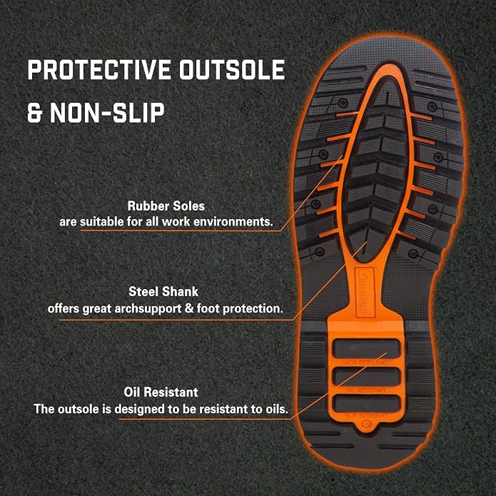 Men's Rubber Work Boots with Steel Toe & Shank, Waterproof & Anti-Slip, 6mm Neoprene, Durable Brown Rubber Boot for Construction, Farming, Manufacturing, Sizes 7-14